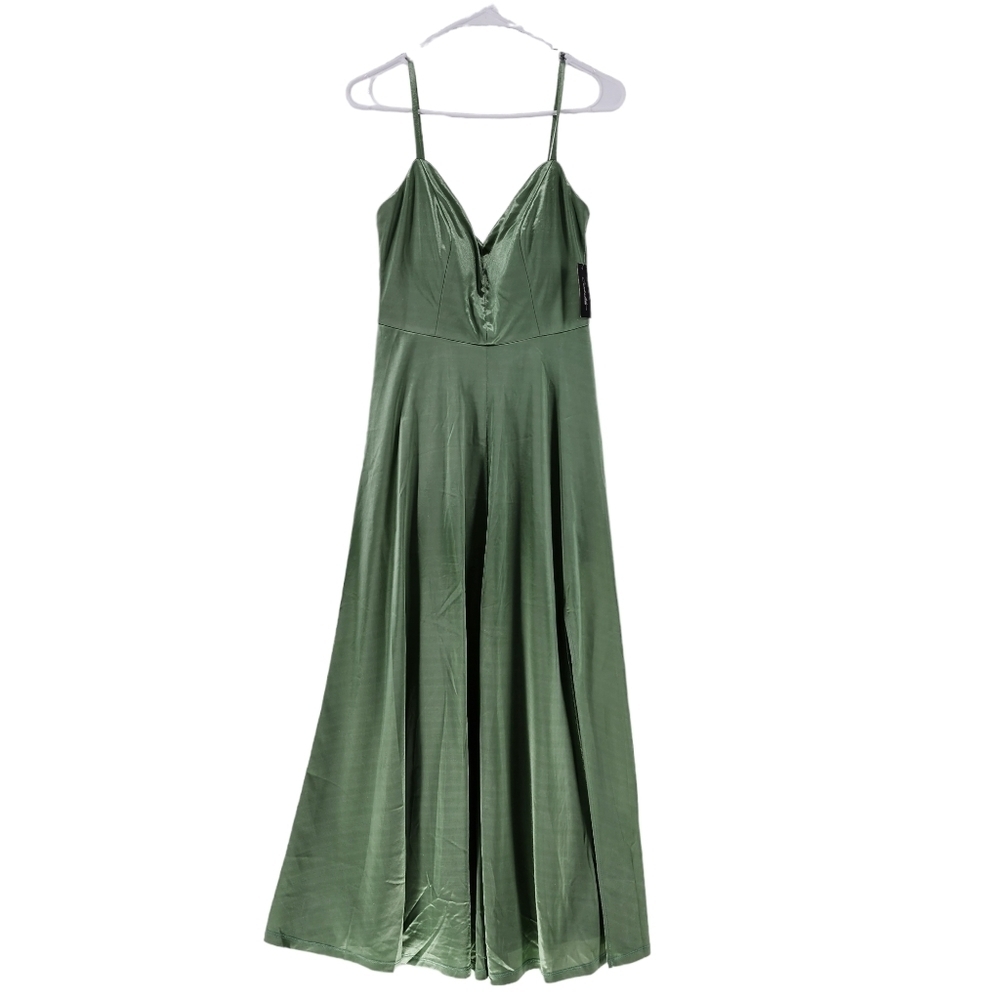Candalite Women's Satin V-Neck Spaghetti Strap Long Swing Dress